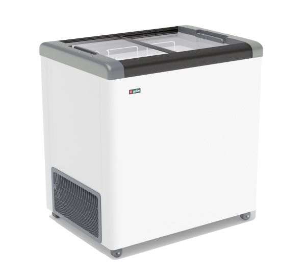 ЛАРЬ МОРОЗИЛЬНЫЙ GELLAR FG 250 С ПРЯМОЕ СТЕКЛО СЕРЫЙ (ПРОПАН)